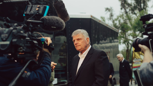 Franklin Graham at a media event for his Decision America tour of California in May 2018.