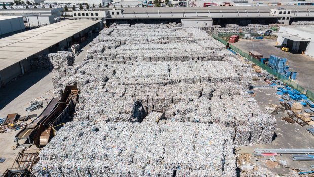 SKM Service's vast stockpile of recycling material at its Laverton North facility.