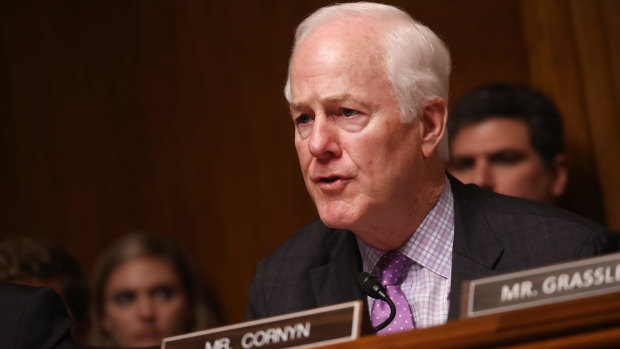 Senator John Cornyn, a Republican from Texas, speaks during a Senate Judiciary Committee hearing with William Barr.