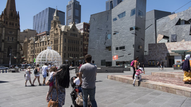 Federation Square on Christmas Eve, 2016, after the terror plot was foiled.