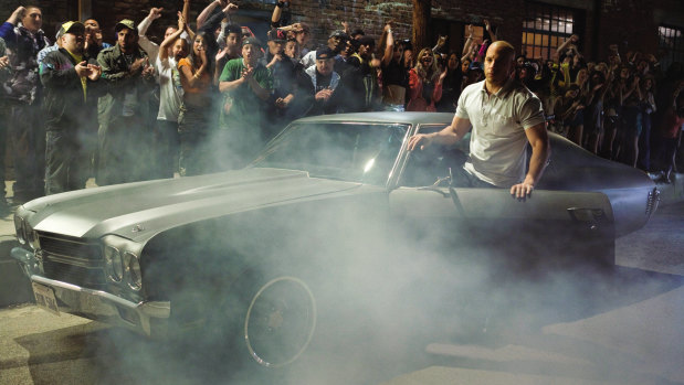 Dom Toretto (played by Vin Diesel) and the 1970 Chevy Chevelle in the 2009 movie Fast & Furious.