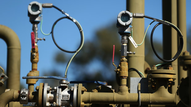 Pressure transmitters display readings on a Santos Ltd. pilot well operating in the Pilliga forest in Narrabri, Australia