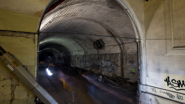 The tunnels sit about 30 metres below street level, snaking beneath Hyde Park and Macquarie Street. 