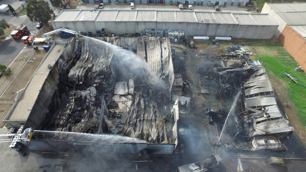 The Campbellfield factory a day after it was engulfed in flames.