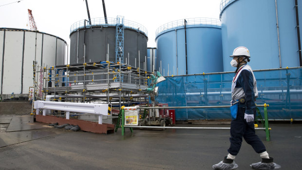 An employee at the tsunami-crippled Fukushima nuclear power plant.
