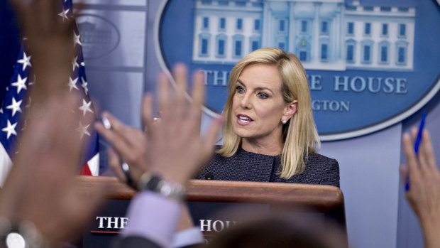 Kirstjen Nielsen, US secretary of Homeland Security (DHS), speaks during a White House press briefing on the migrant children crisis.