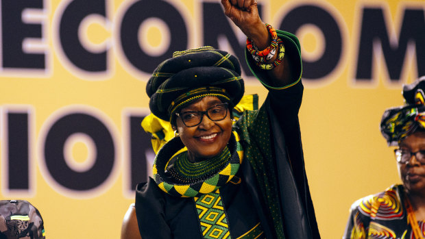 Winnie Madikizela-Mandela pictured greeting the audience during the 54th national conference of the African National Congress party (ANC) in Johannesburg in December, 2017. 