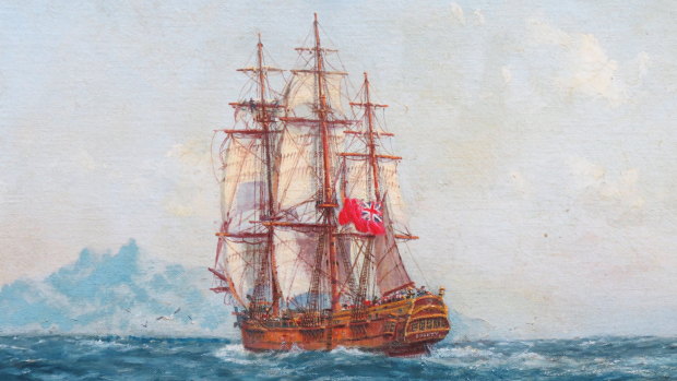 HMS Bounty off Tahiti by John Allcot (1968).