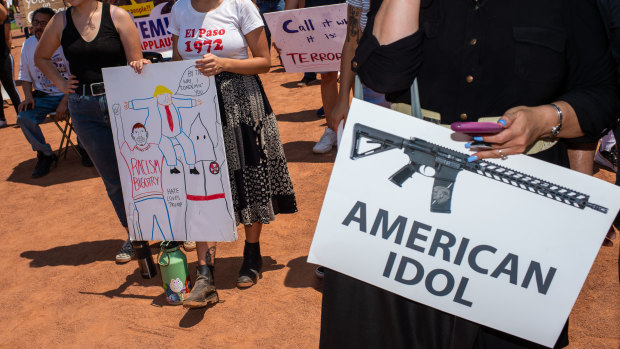 A demonstrator makes her point in El Paso, Texas.