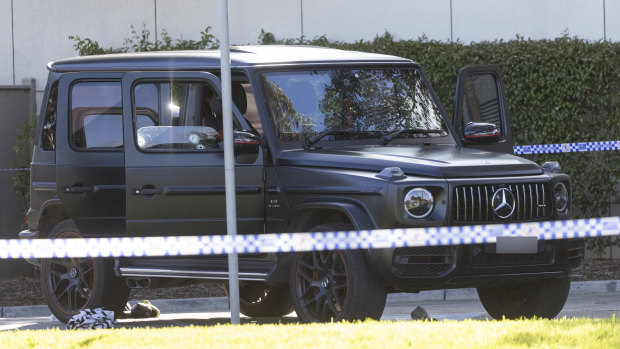 A Mercedes-Benz G-Class four-wheel-drive outside Fawkner police station.