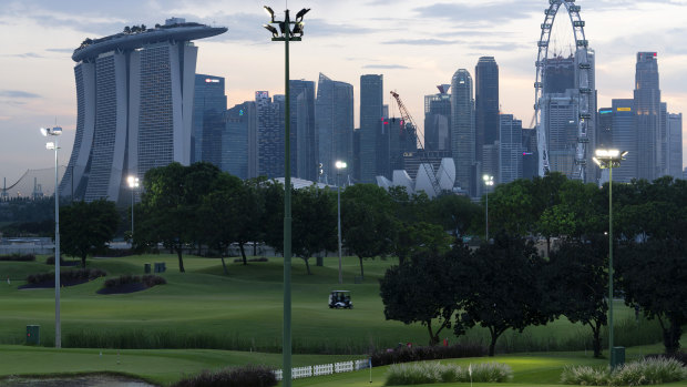 Things getting back to normal: Dusk at the Marina Bay Golf Course in Singapore.