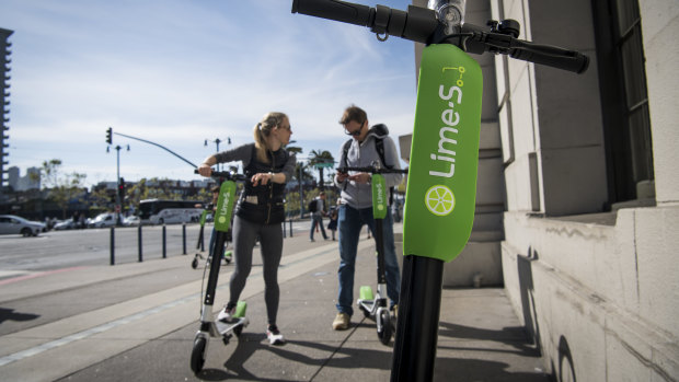 LimeBike\'s electric scooters are widespread through the US. 