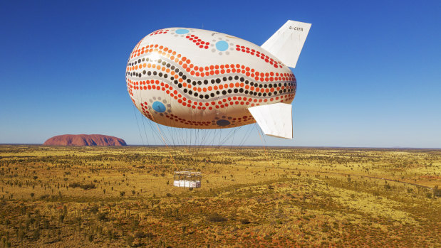 Flying high: The Skyship Uluru in operation.