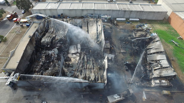 Bradbury Industrial Services' Campbellfield factory in the days after the April 2019 fire.