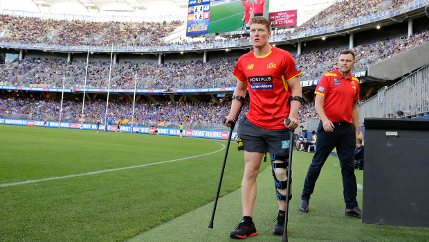 Matt Rowell after suffering a partial PCL tear at Optus Stadium in round one.
