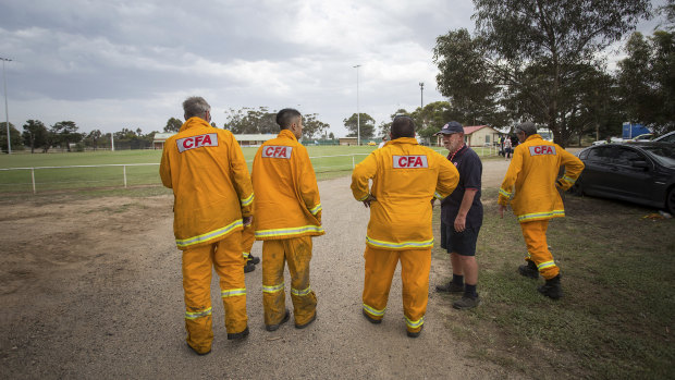 CFA volunteers at Little River Reserve, the staging area for the fire.