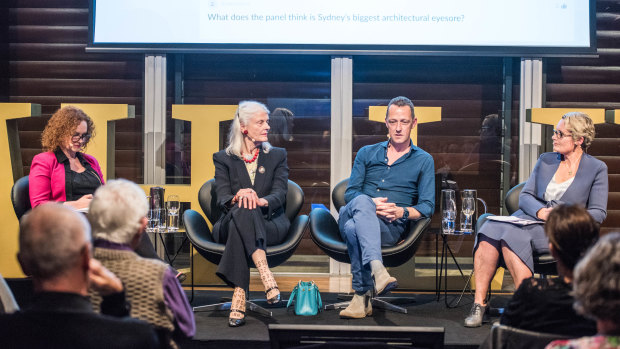 The SMH Live panellists: Herald journalist Helen Pitt, Penelope Seidler AM, Trustee, Historic Houses Trust, Adam Haddow, Director of Architecture at architects and design firm SJB, and Dr Caroline Butler-Bowdon.