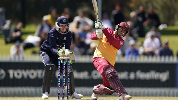 Run fest: Usman Khawaja hits out on the way to 138 for The Bulls.