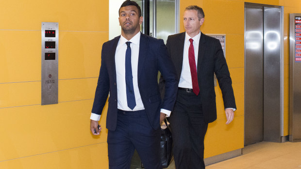 Kurtley Beale leaving then-Australian Rugby Union headquarters after fronting a disciplinary tribunal in 2014. 