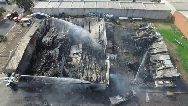 Bradbury Industrial Services' Campbellfield factory in the days after the April 2019 fire.