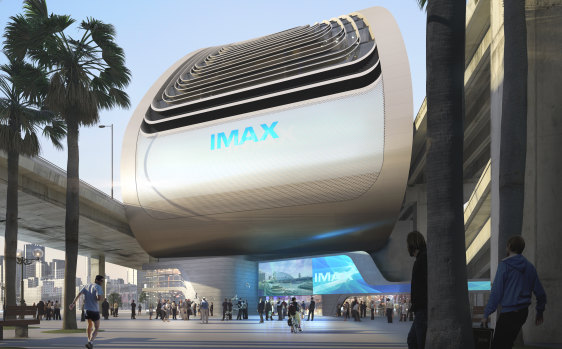 Artist’s impression of what the new IMAX Cinema at Darling Harbour will look like on completion this year.