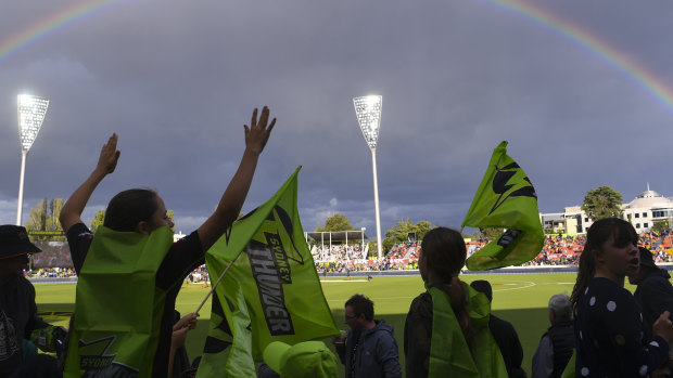 A young fan was hit by a six at Manuka Oval on Saturday. 
