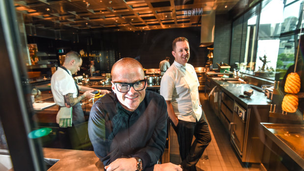 Dinner by Heston restaurant in Melbourne. Heston Blumenthal with chef director Ashley Palmer-Watts.