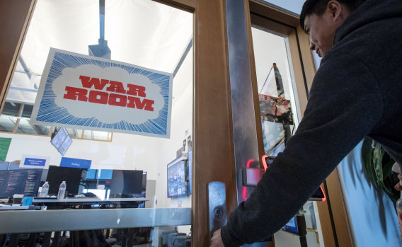 Entering the election 'War Room' at Facebook's headquarters in Menlo Park, California.