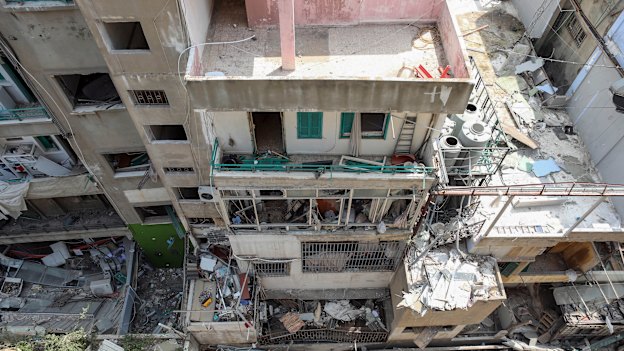 One of hundreds of damaged residential blocks in the city.