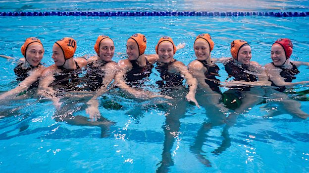 Eight is more than enough. A team has six players plus goalkeeper in the pool at any one time.