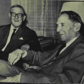 Arthur Calwell (left) meets General Douglas MacArthur in New York in 1963.