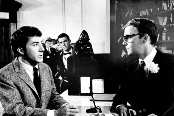 Dustin Hoffman and Buck Henry in The Graduate, which Henry adapted for the screen.
