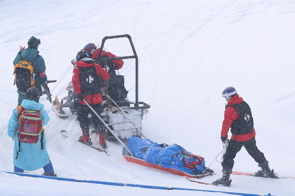 Australian Belle Brockhoff came down hard in her quarter-final, and was taken off course on a stretcher.