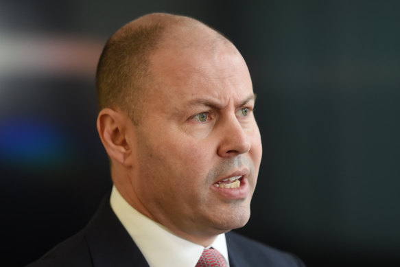 Federal Treasurer Josh Frydenberg addressing the media on Wednesday. 