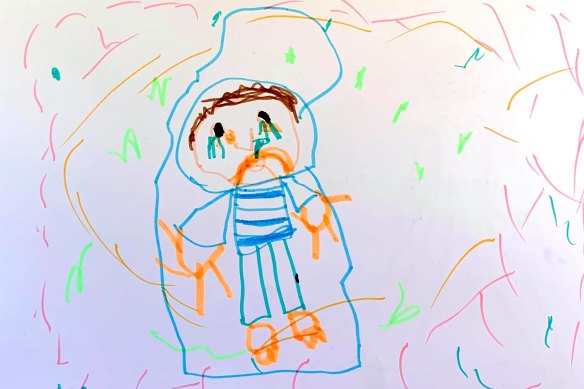 Jemima, 5, drew a person with COVID-19 crying in bed.