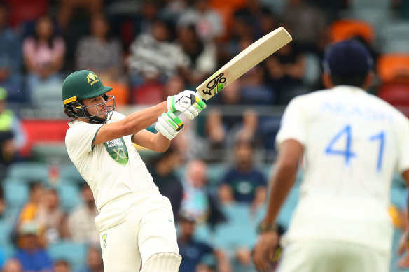 Sam Konstas goes on the attack against India at Manuka Oval. 