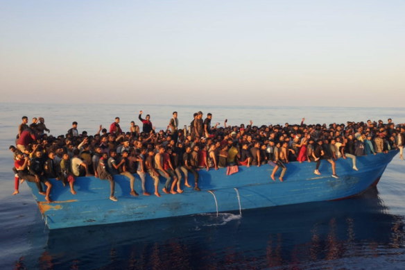 More than 500 migrants were found crammed into one boat off the Italian island of Lampedusa.