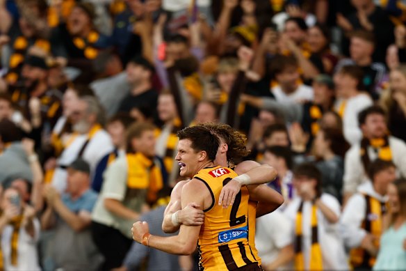 Mitch Lewis and Josh Weddle celebrate their narrow victory. 