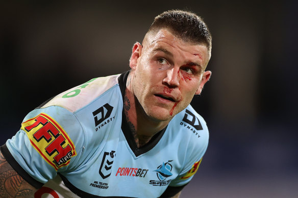 Josh Dugan did not travel to Queensland with the Sharks but was expected to abide by the league’s level-four biosecurity protocols while training in Sydney.