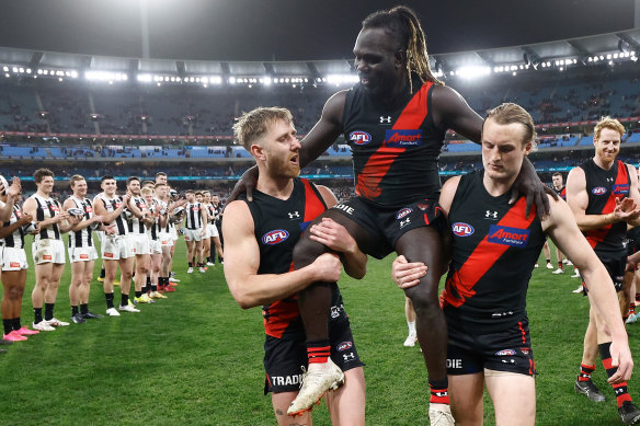 Respect: Anthony McDonald-Tipungwuti is chaired from the field.