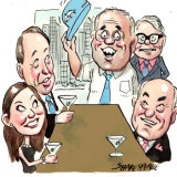 Prime Minister Scott Morrison at lunch in New York. Illustration: John Shakespeare