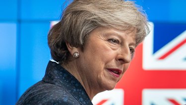 Theresa May arrives for a meeting with Donald Tusk, president of the European Union, on Thursday.