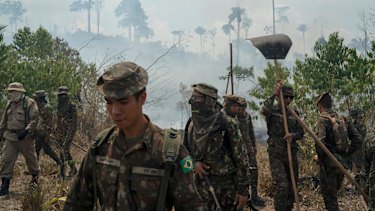Brazilians soldiers have been sent to fight fires at the Nova Fronteira region in Novo Progresso, Brazil, on Tuesday.