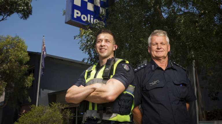 Constable Joel Miller, with Inspector Bruce Kitchen.