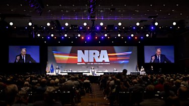 CEO of the NRA, Wayne LaPierre, speaks during the organisation's annual meeting of members in Indianapolis on Friday.