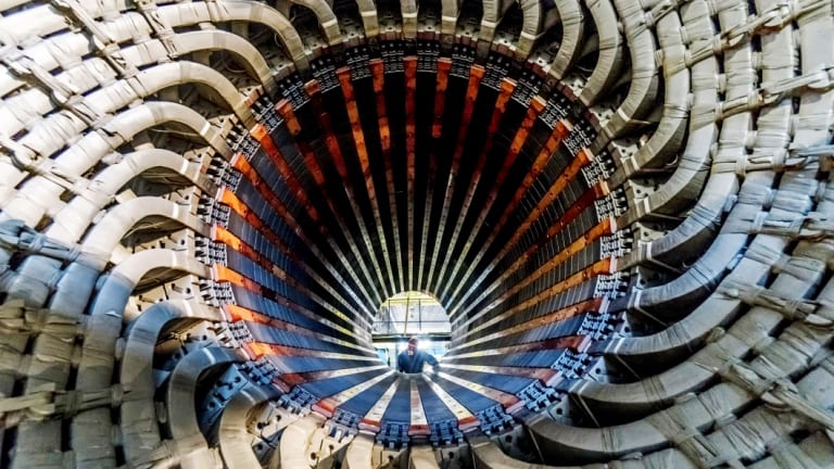 A worker checks a hydro generator during construction at the Electrotyazhmash plant in Kharkiv, Ukraine. Ukraine is seeking to cement its independence from an increasingly aggressive Russia.