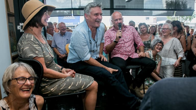 Geraldine Brooks, Richard Glover and Richard Flanagan in conversation at the Bookoccino launch party.