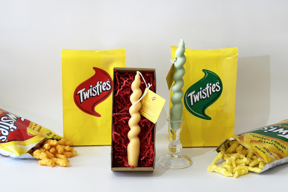 Twisties and Angel Aromatics’ special edition cheese- and chicken-scented candles.