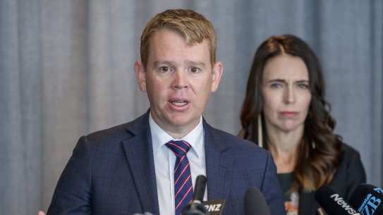 Minister for COVID-19 Response Chris Hipkins, pictured with New Zealand Prime Minister Jacinda Ardern.