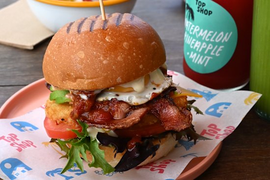 Top Shop's brekkie burger.